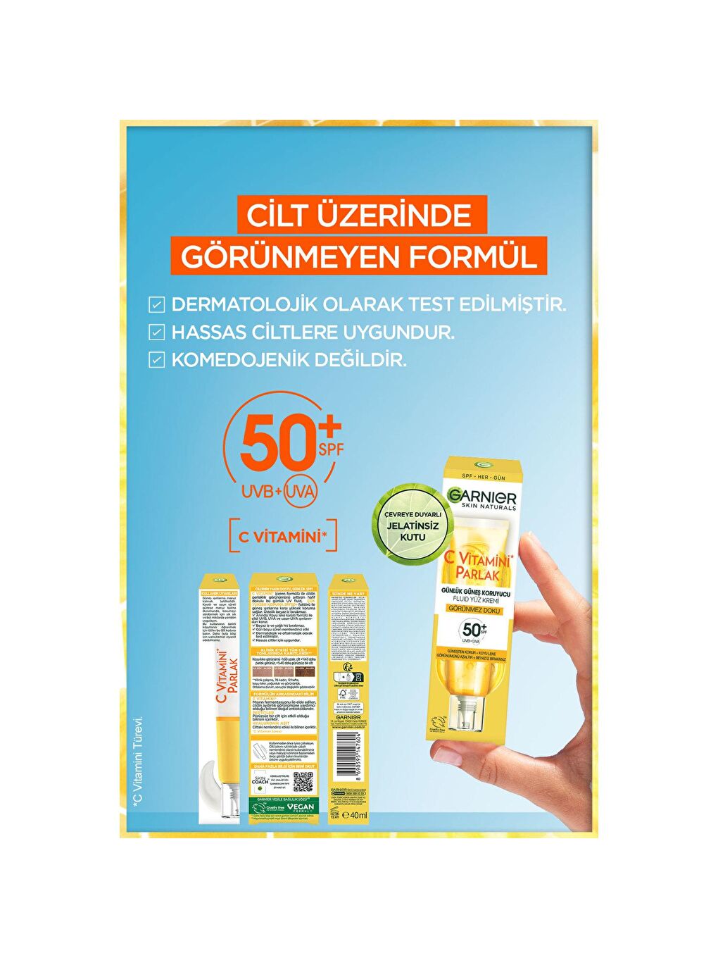 GARNIER Beyaz C Vitamini Parlak Günlük Güneş Koruyucu Fluid Yüz Kremi Görünmez Doku SPF50+ 40ml - 4