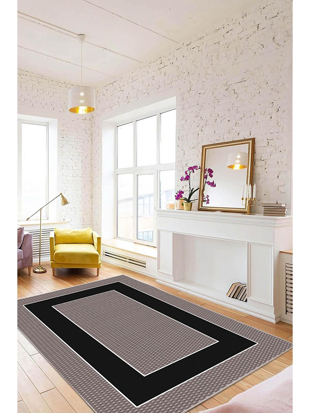 Gri Pamuk Taban, Yıkanabilir, Kaydırmaz Taban, Modern Halı  180 x 280 cm