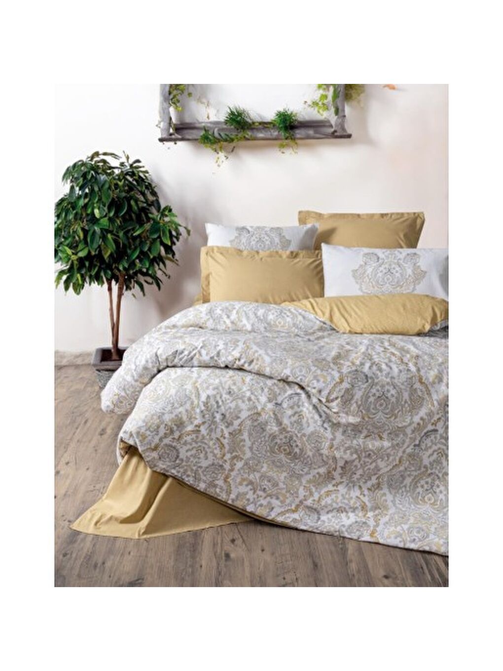 Karışık Pamuk Box Bohem Serisi Çift Kişilik Nevresim Takımı Najva Hardal