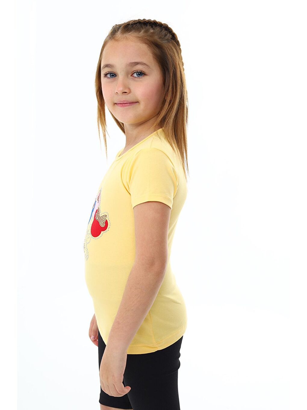 Sarı Kız Çocuk Taş Süsleme ve Fiyonk Baskılı T-Shirt 3-13 Yaş Zu112-1-3