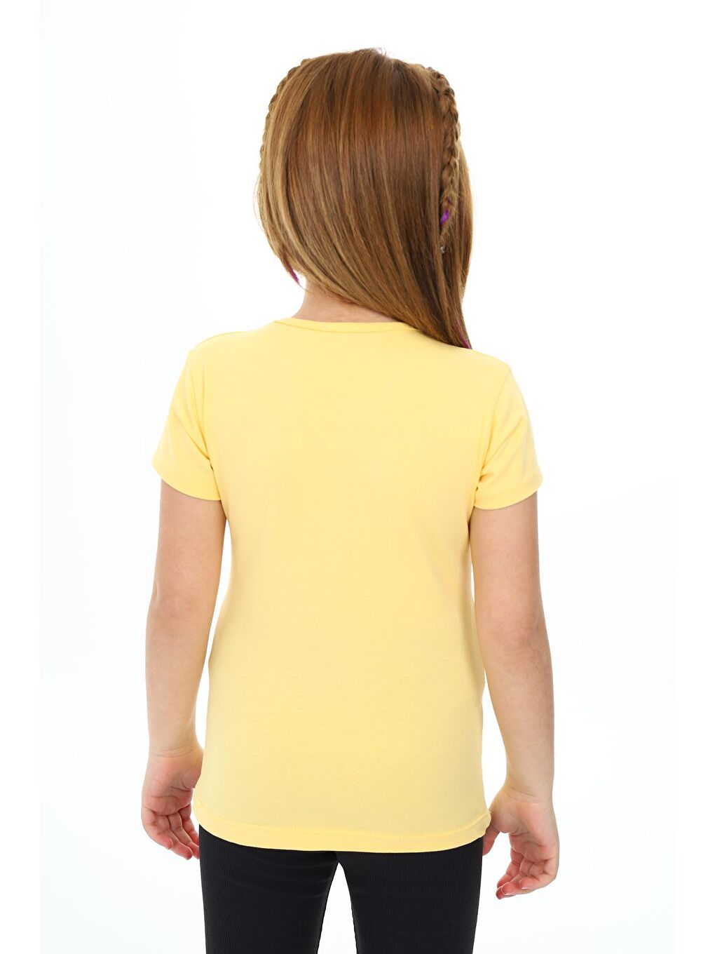 Sarı Kız Çocuk Taş Süsleme ve Fiyonk Baskılı T-Shirt 3-13 Yaş Zu112-1-4