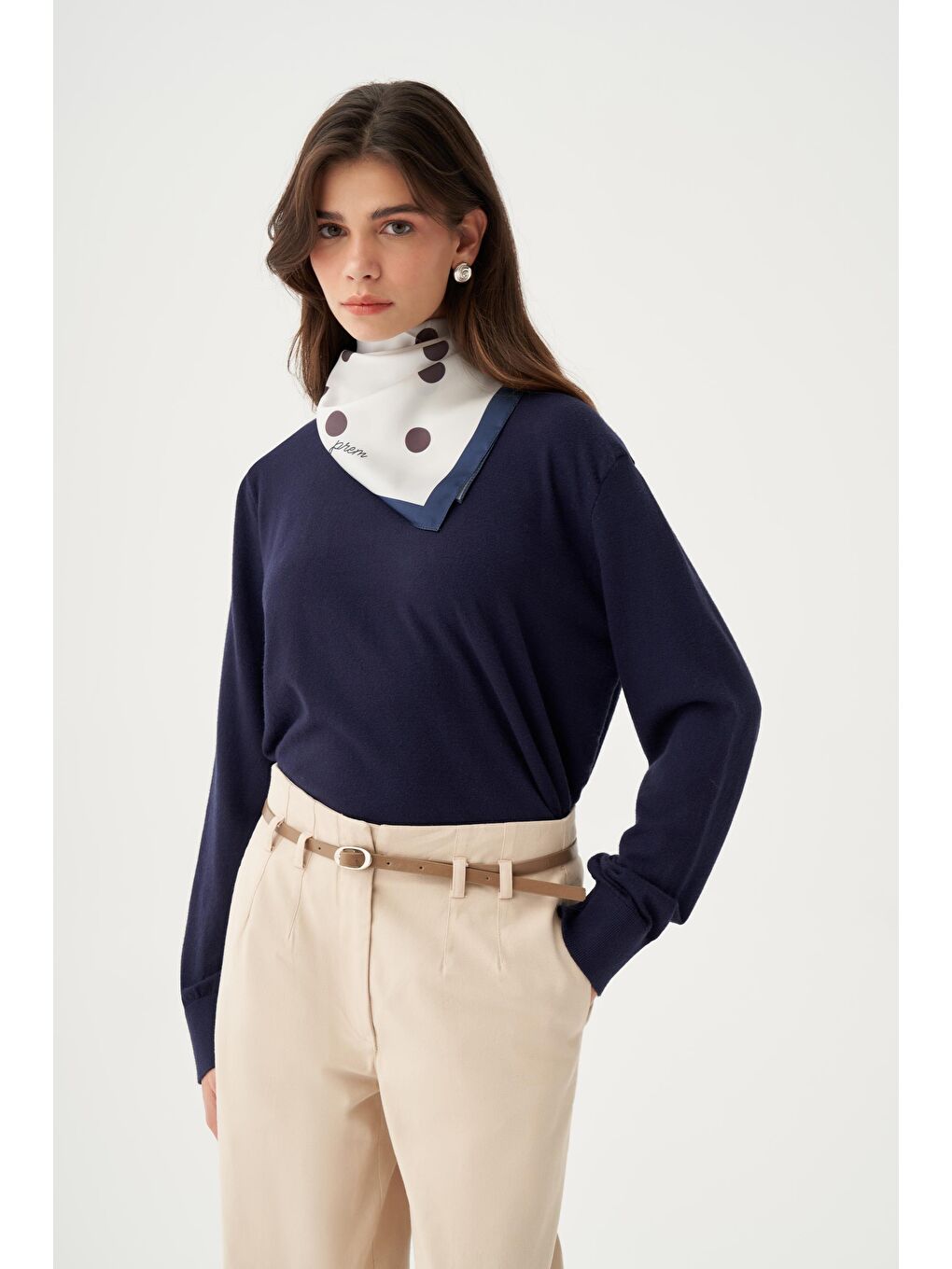 Lacivert-Etek Ucu Pis Kıvırma Triko Kazak-3