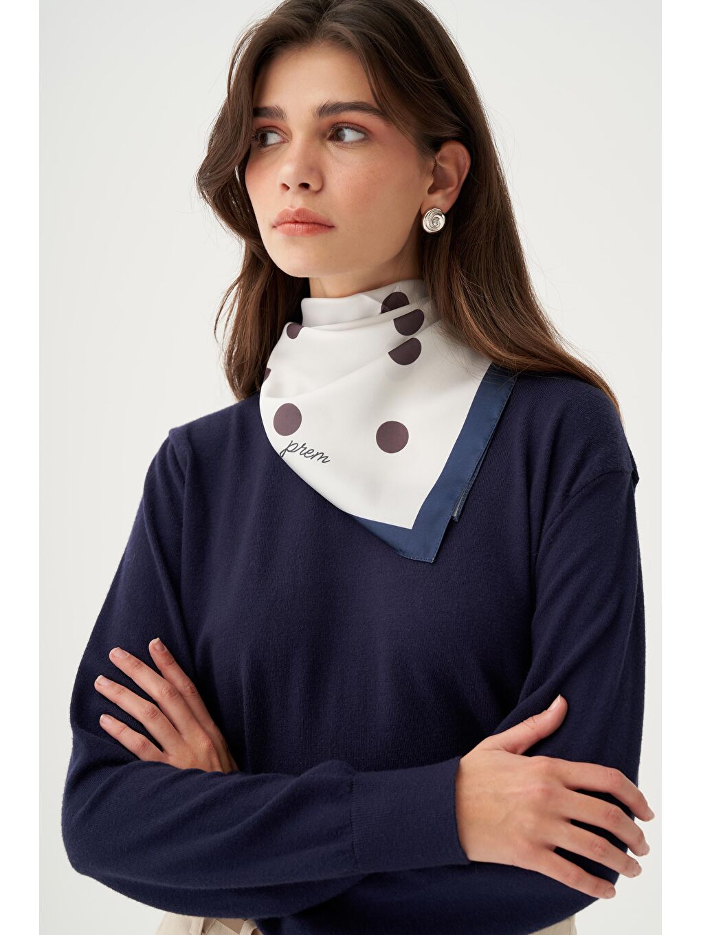 Lacivert-Etek Ucu Pis Kıvırma Triko Kazak-4