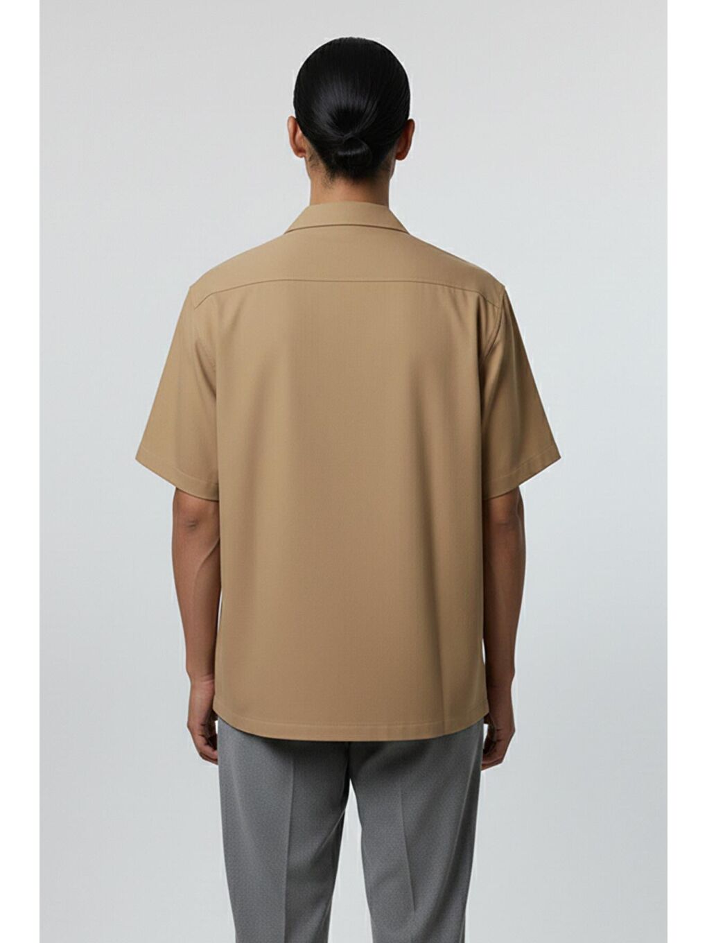 Kahverengi Giotelli Camel Standart Fit %100 Keten Apaş Yaka Erkek Gömlek-3