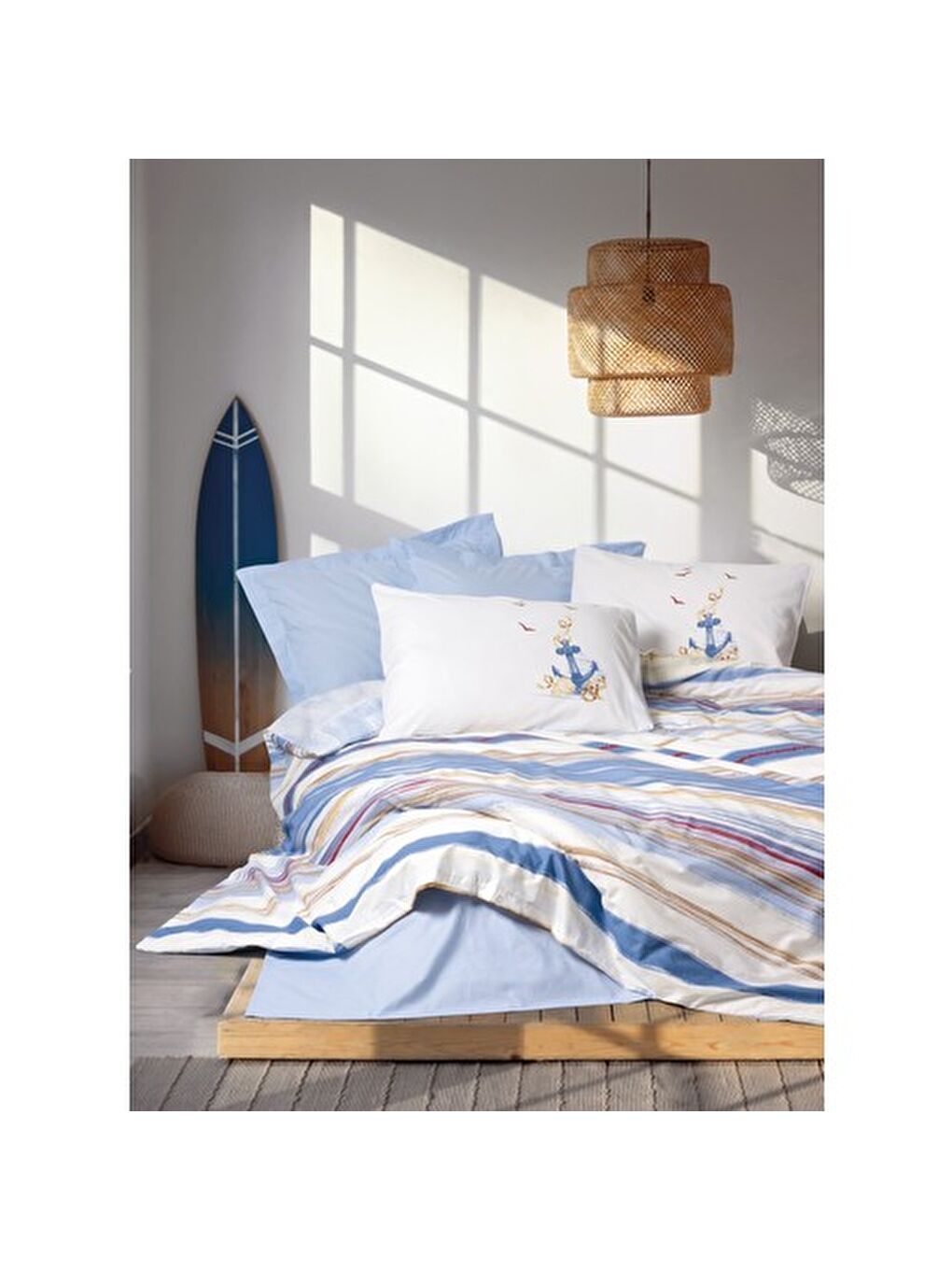 Karışık Pamuk Box Maritime Çift Kişilik Nevresim Takimi Moreno Mavi
