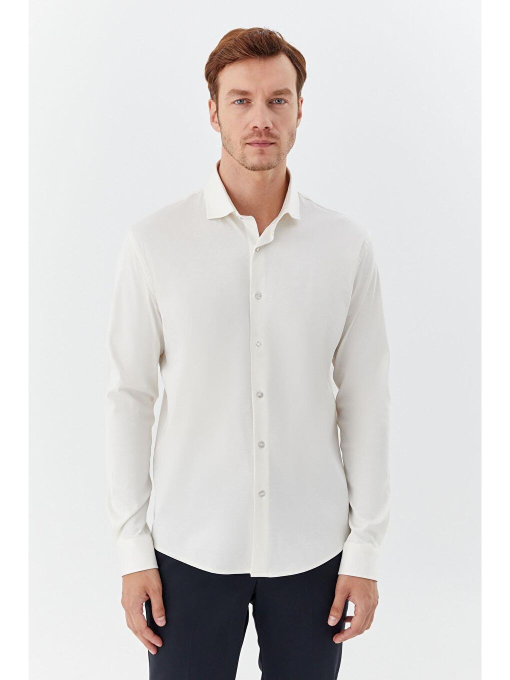 Kahverengi Erkek Latte Düz Klasik Yaka Slim Fit Gömlek