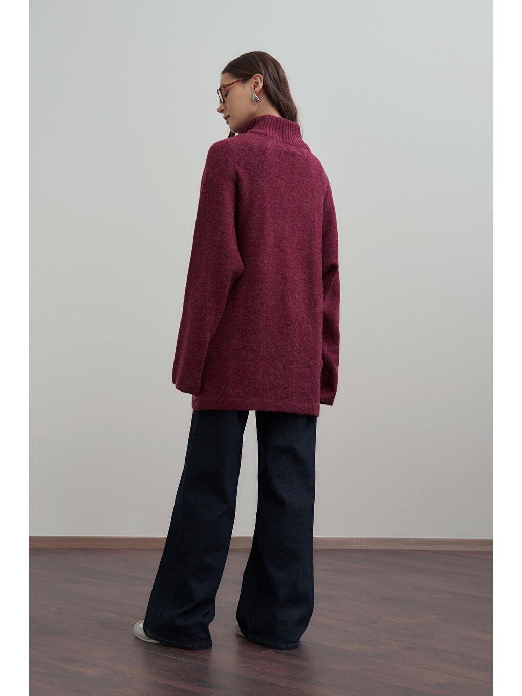 Bordo-Yarım Fermuarlı Kazak-3