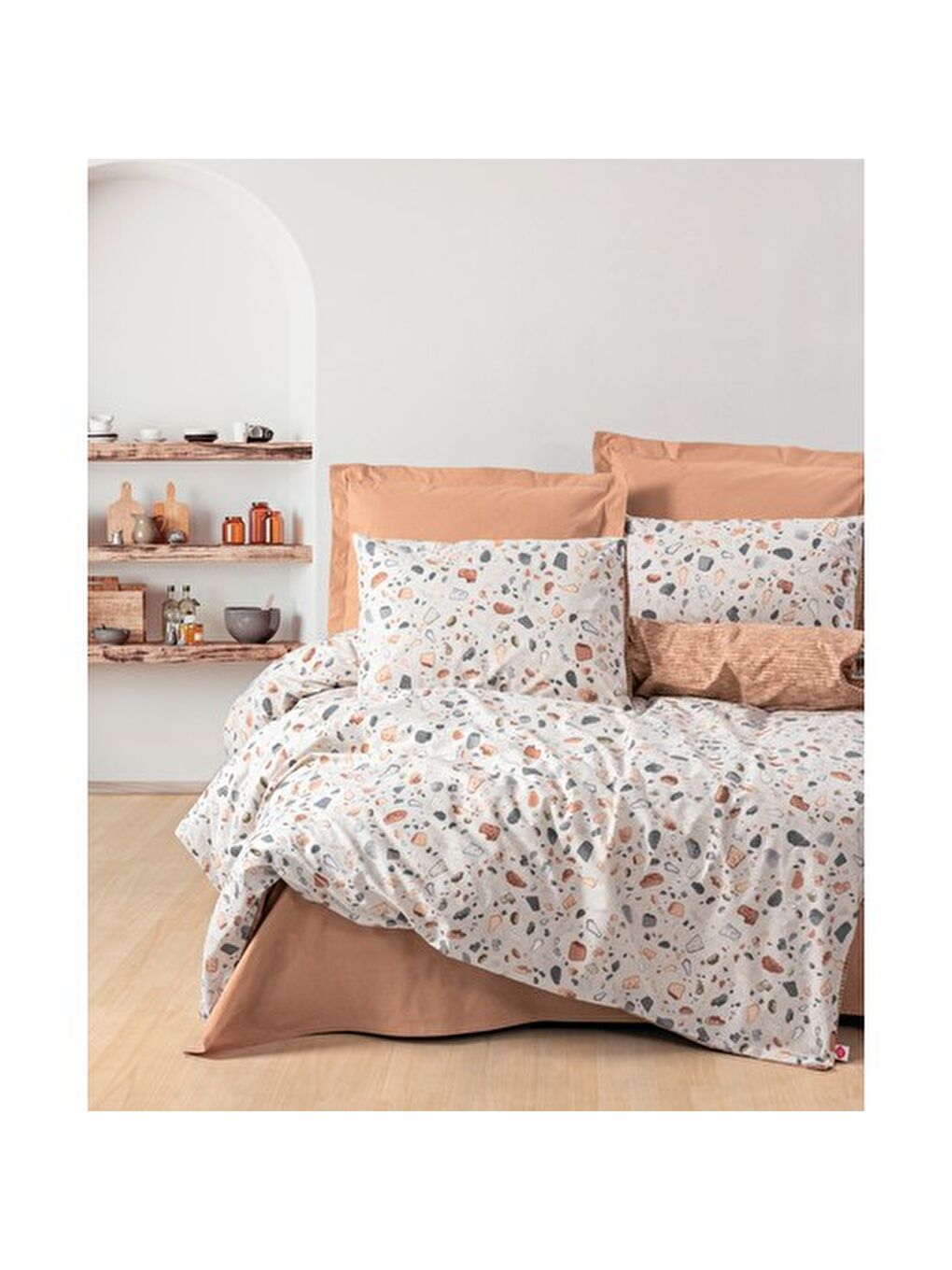 Karışık Pamuk Box Minimal Çift Kişilik Nevresim Takimi Oniks Karamel