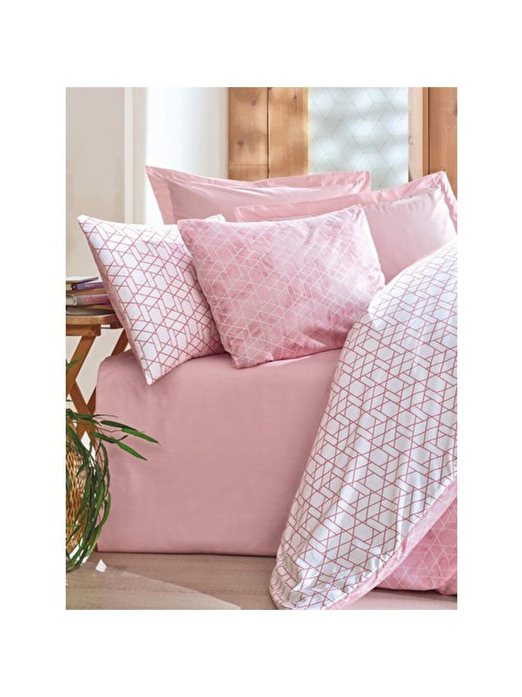 Karışık Pamuk Box Minimal Çift Kişilik Nevresim Takimi Best Pembe
