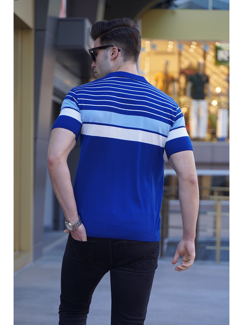 Erkek Kobalt Mavisi Polo Yaka Fermuarlı Tişört 5732-1