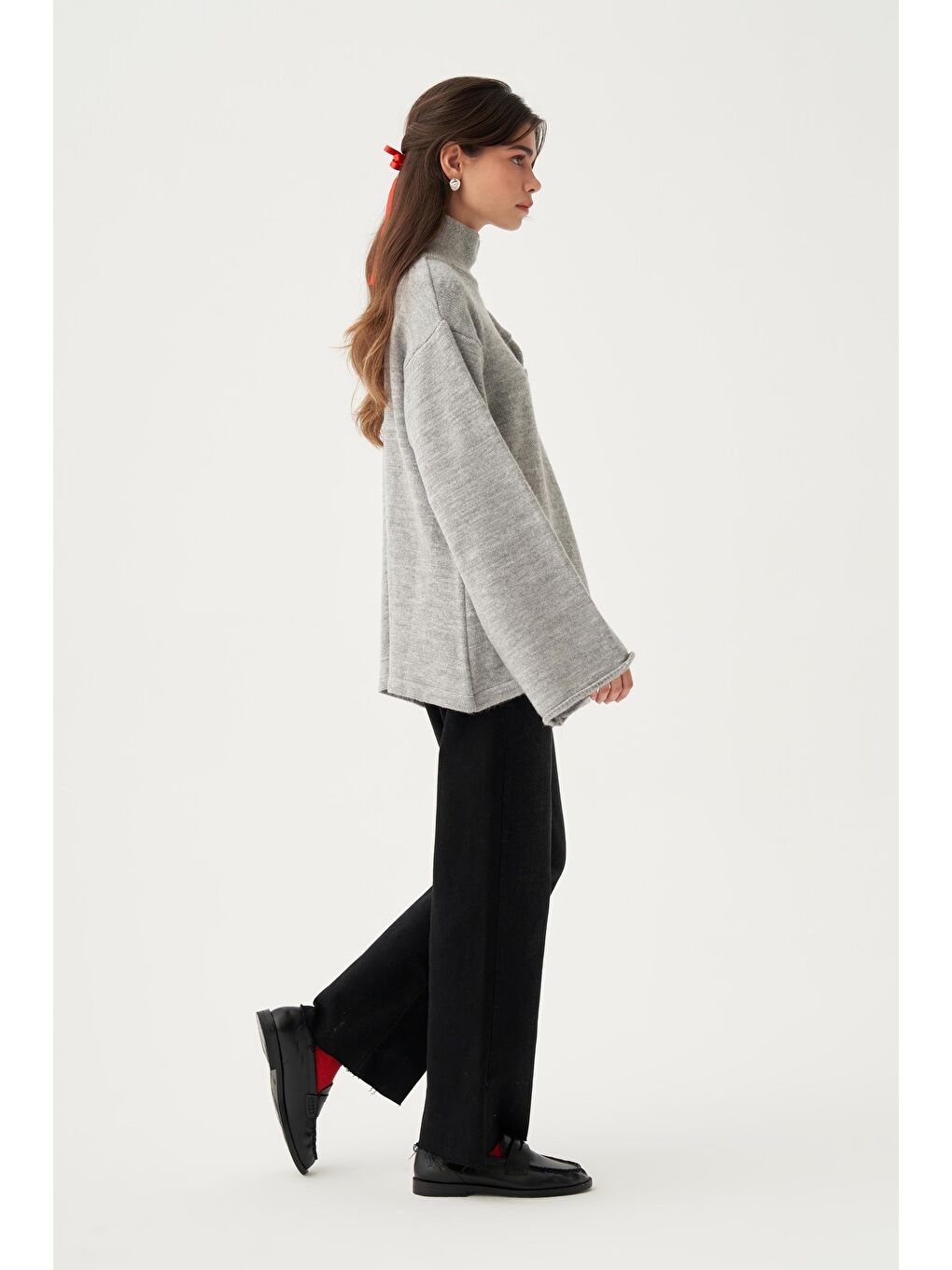 Gri-Yakası Apoletli Triko Kazak-3