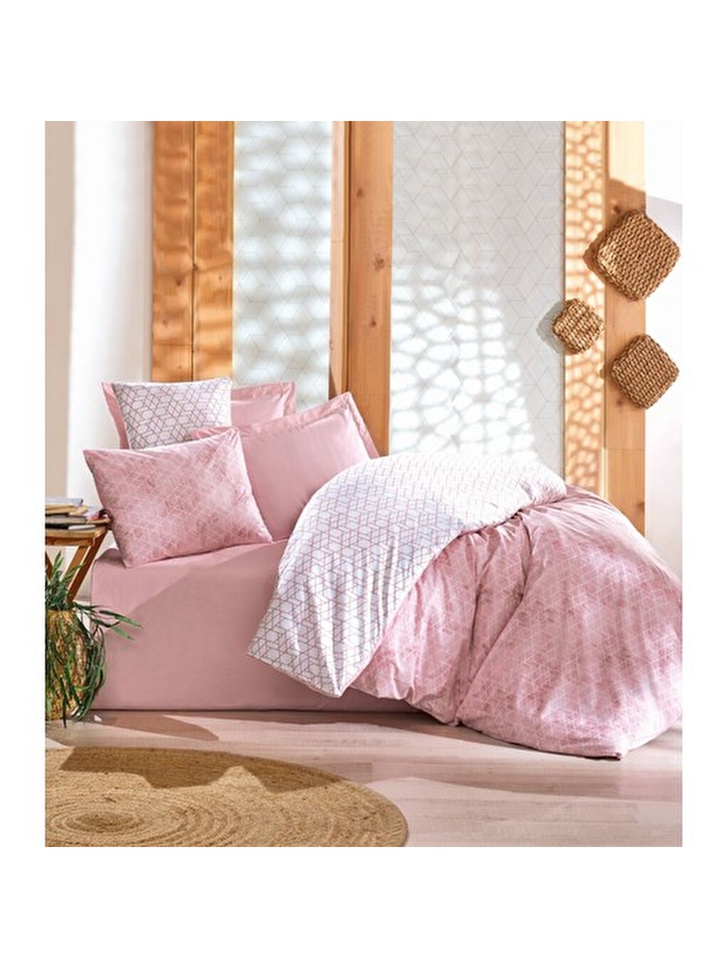 Karışık Pamuk Box Minimal Çift Kişilik Nevresim Takimi Best Pembe-1