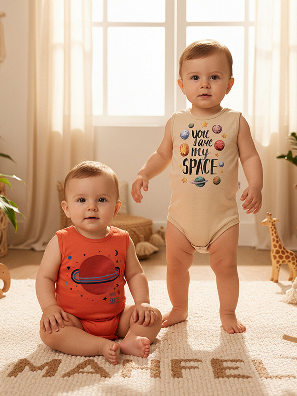 Bej 2'Li Atlet %100 Pamuklu Çıtçıtlı Bebek Body Zıbın 452-462-1