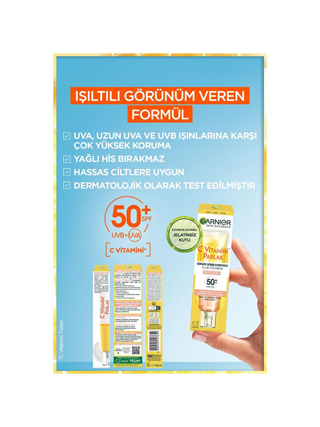 GARNIER Beyaz C Vitamini Parlak Günlük Güneş Koruyucu Fluid Yüz Kremi Işıltılı Doku SPF50+ 40 ml - 4