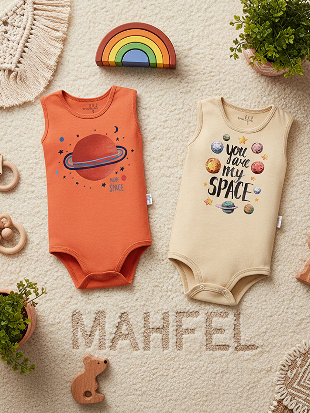 Bej 2'Li Atlet %100 Pamuklu Çıtçıtlı Bebek Body Zıbın 452-462-2