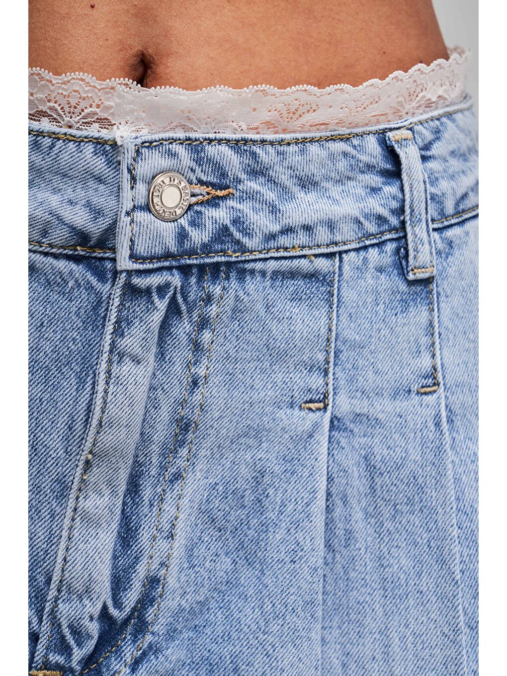 Mavi Kadın Snow Jean Rengi D-4s5-3 Dantel Detaylı Pileli Mini Boy Tasarım Denim Etek-2