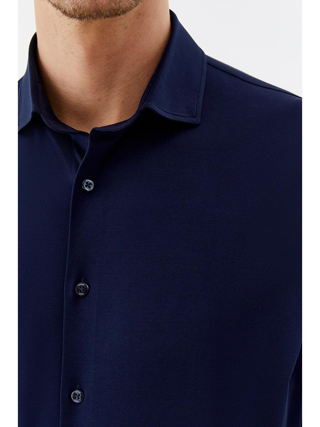 Erkek Lacivert Düz Klasik Yaka Slim Fit Gömlek-3