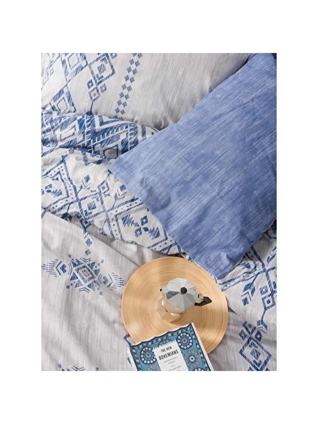 Karışık Pamuk Box Ethnic Çift Kişilik Nevresim Takimi Cleo Mavi-1