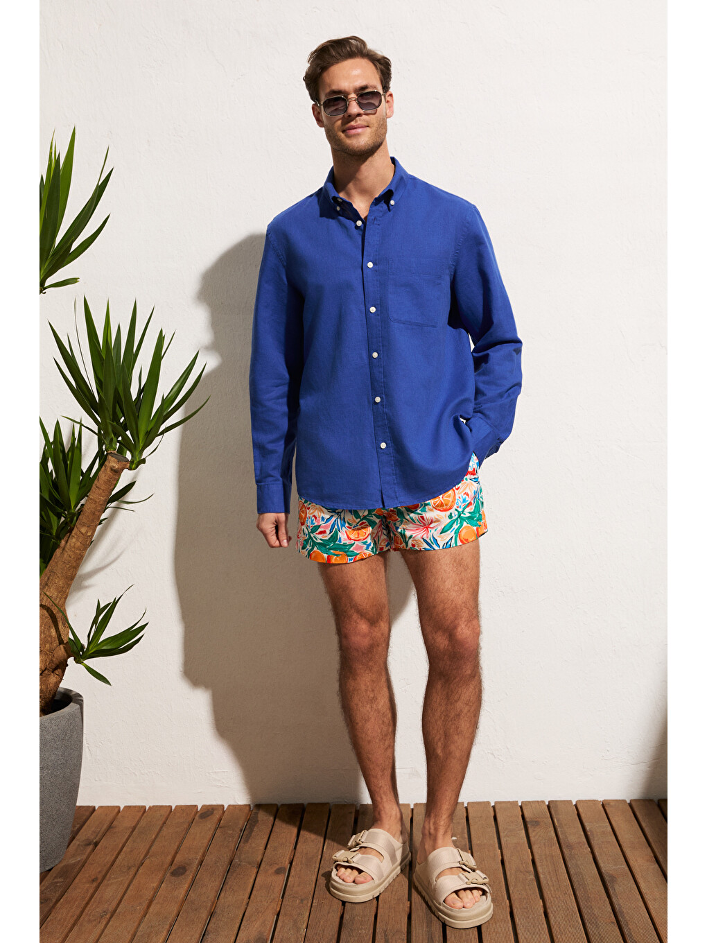 Mavi Arles Erkek Keten Karışımlı Uzun Kollu Tek Cepli Regular Fit Saks Gömlek-4