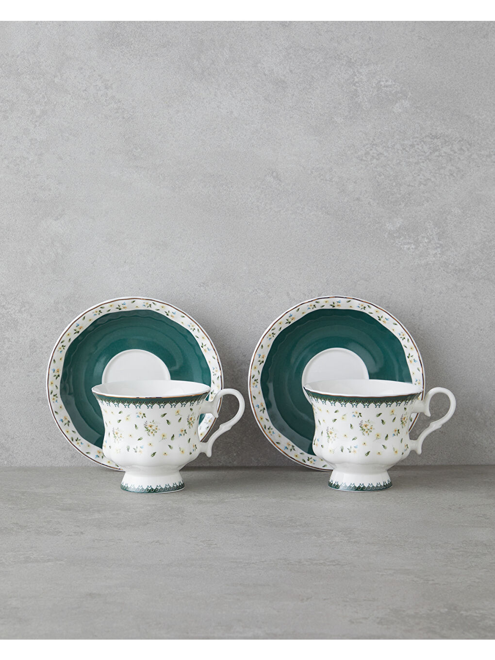 Florana New Bone China 4 Parça 2 Kişilik Çay Fincanı Takımı 220 ml Yeşil-1