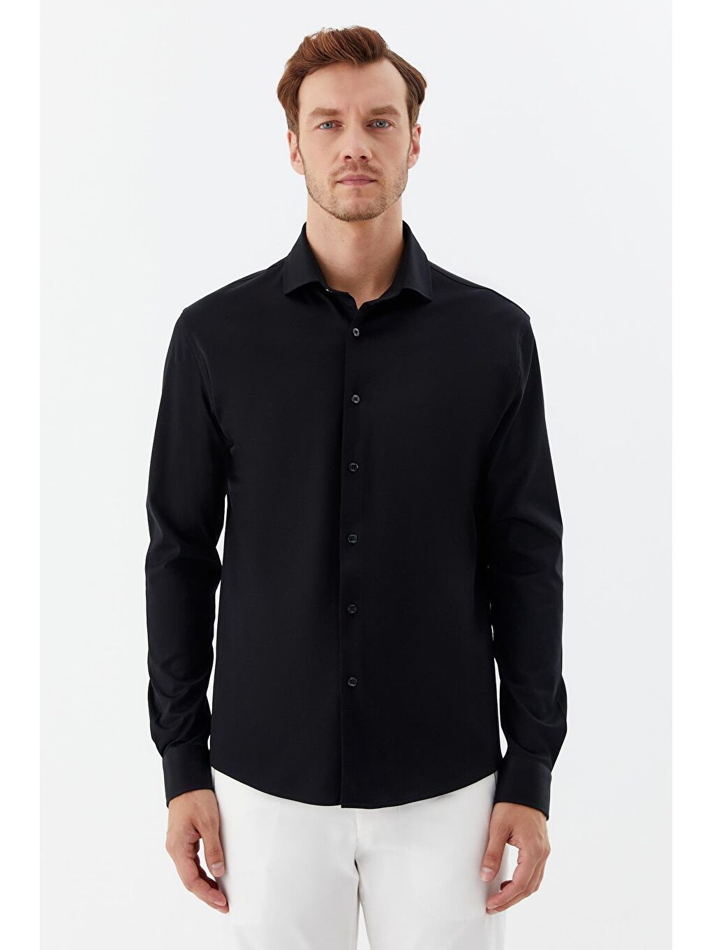 Erkek Siyah Düz Klasik Yaka Slim Fit Gömlek