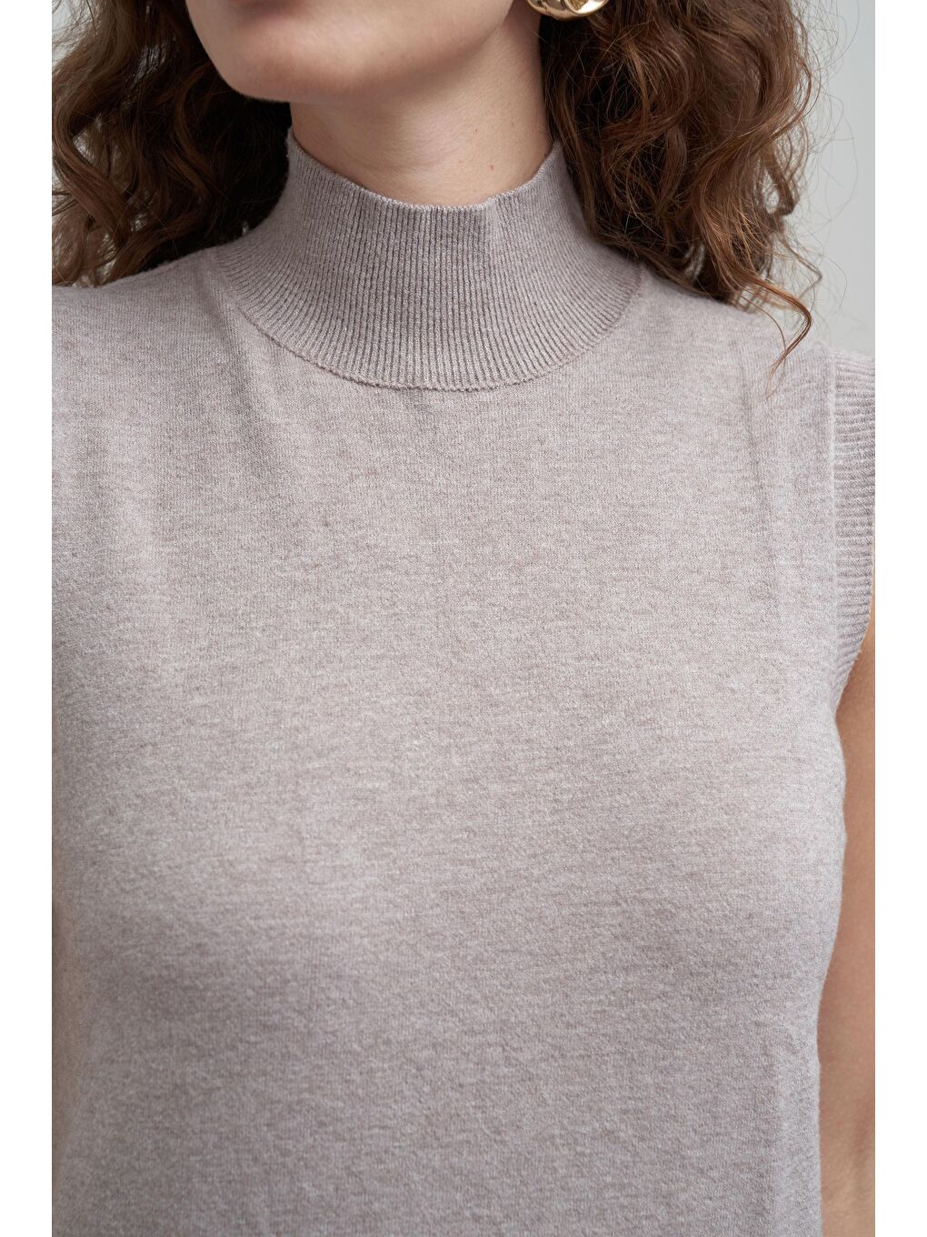 Bej Vizon-Yarım Balıkçı Kolsuz Kazak-3