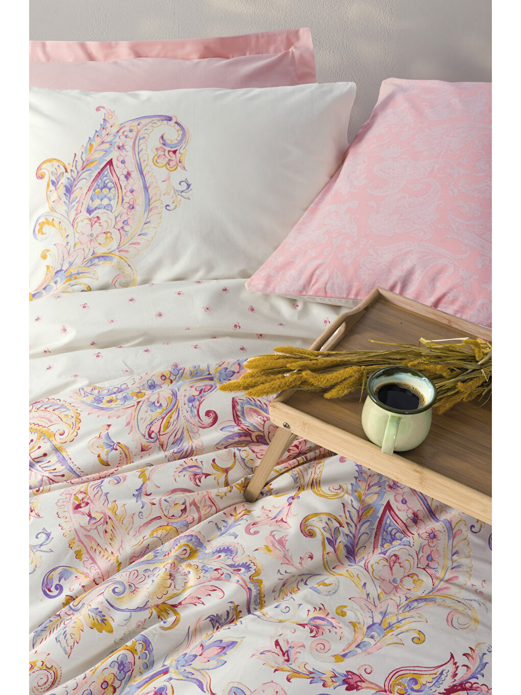 Karışık Pamuk Box Bohem Serisi Çift Kişilik Nevresim Takımı Muna Pembe-1