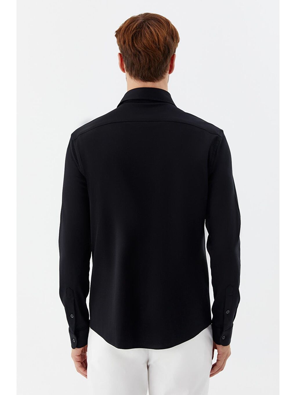 Erkek Siyah Düz Klasik Yaka Slim Fit Gömlek-4