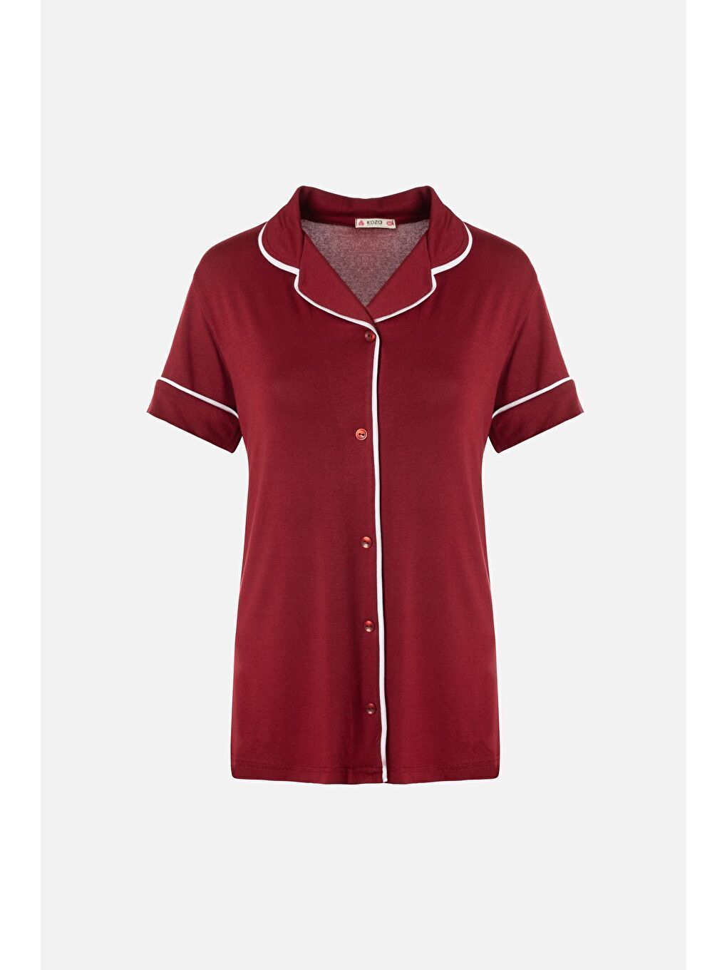 Bordo Kadın Viskon   Yumuşak Dokulu Kısa Kollu Düğmelİ Pijama Takımı-1