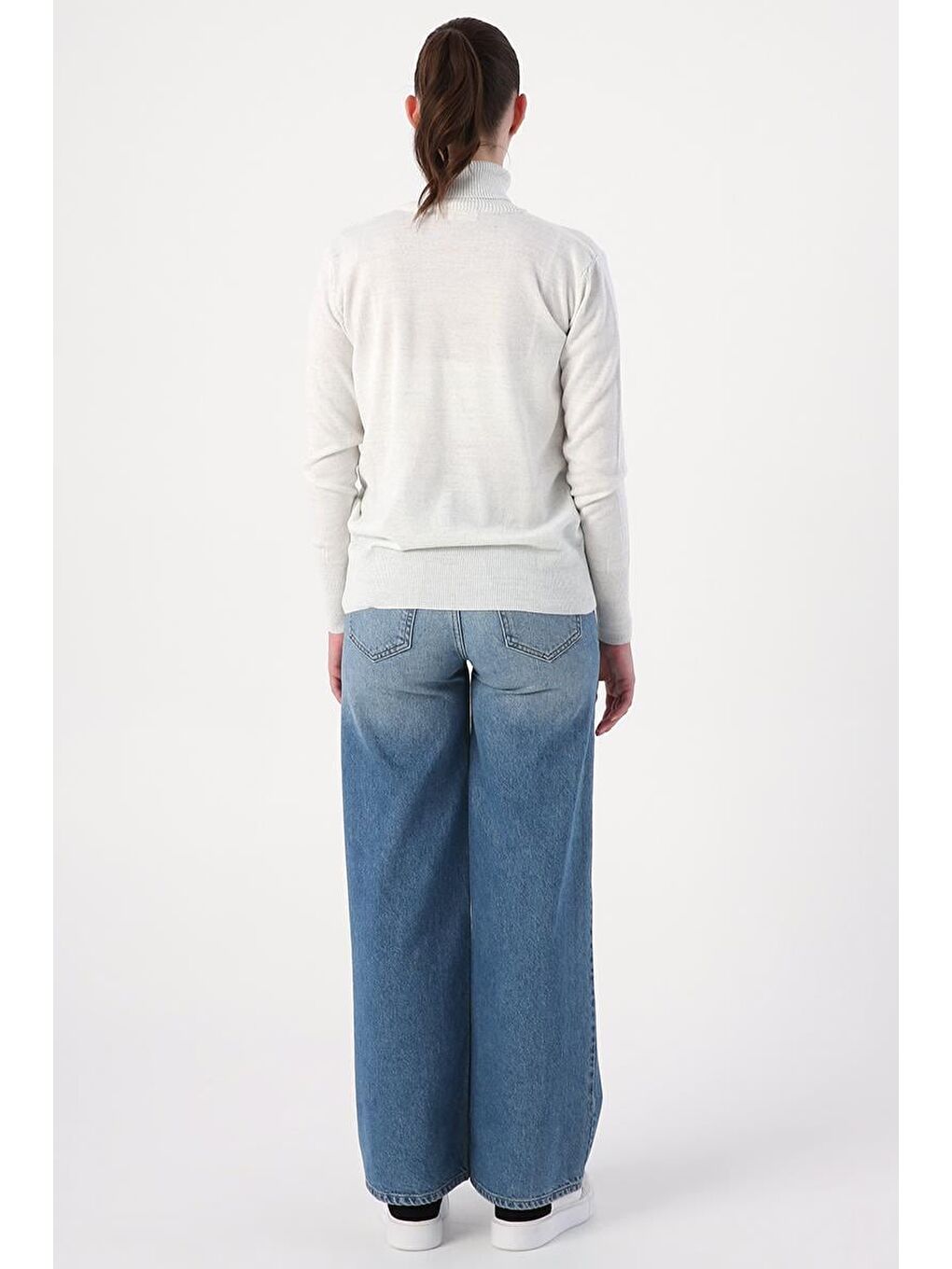 Çok Açık Gri Melanj-Balıkçı Yaka Kısa Triko Kazak-3