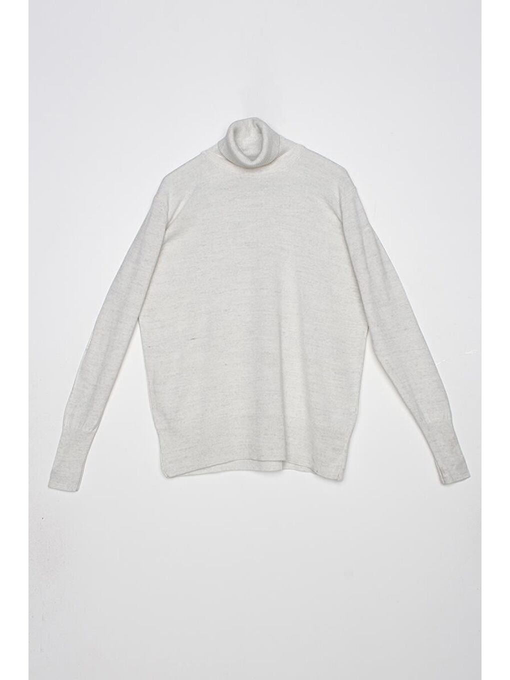 Çok Açık Gri Melanj-Balıkçı Yaka Kısa Triko Kazak-6