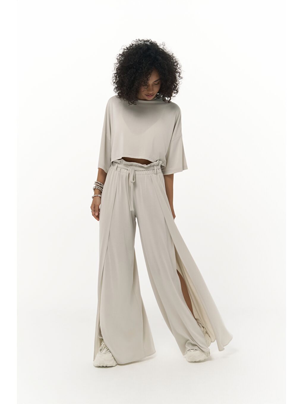 Nell Bej Crop T-Shirt Pantolon Takım-3