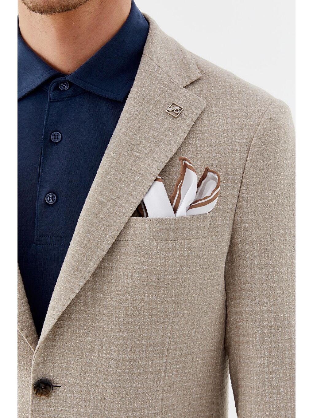 Koyu Bej Mono Yaka Keten Karışımlı Blazer Erkek Ceket-3