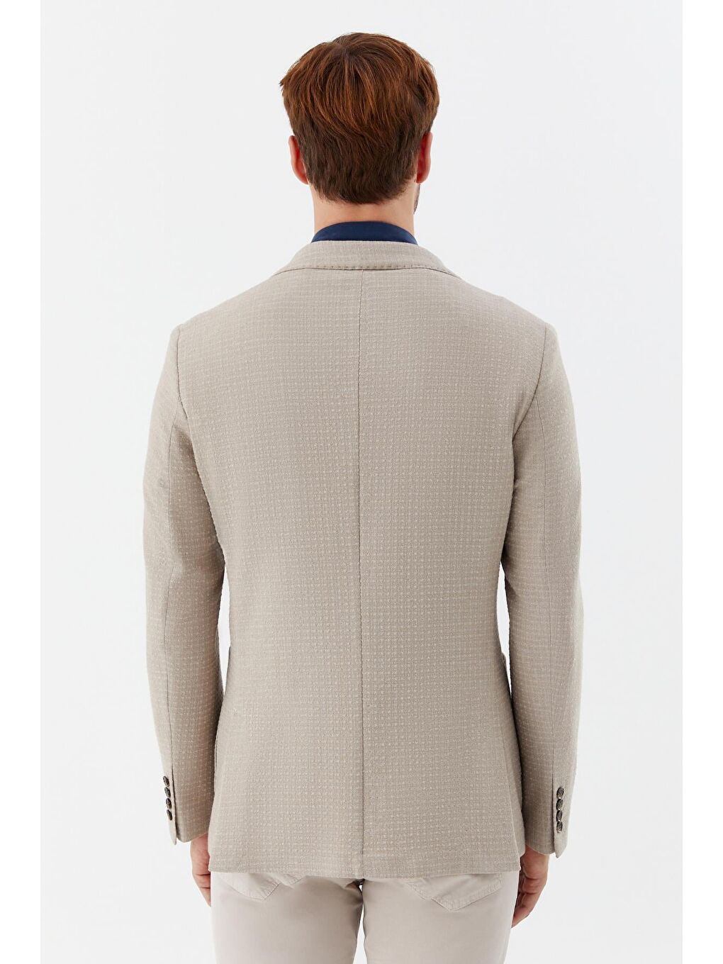 Koyu Bej Mono Yaka Keten Karışımlı Blazer Erkek Ceket-4