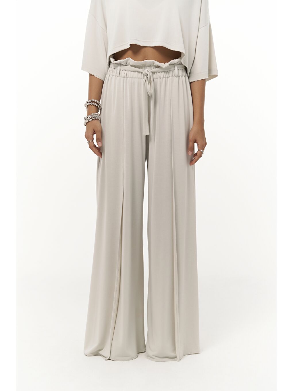 Nell Bej Crop T-Shirt Pantolon Takım-5