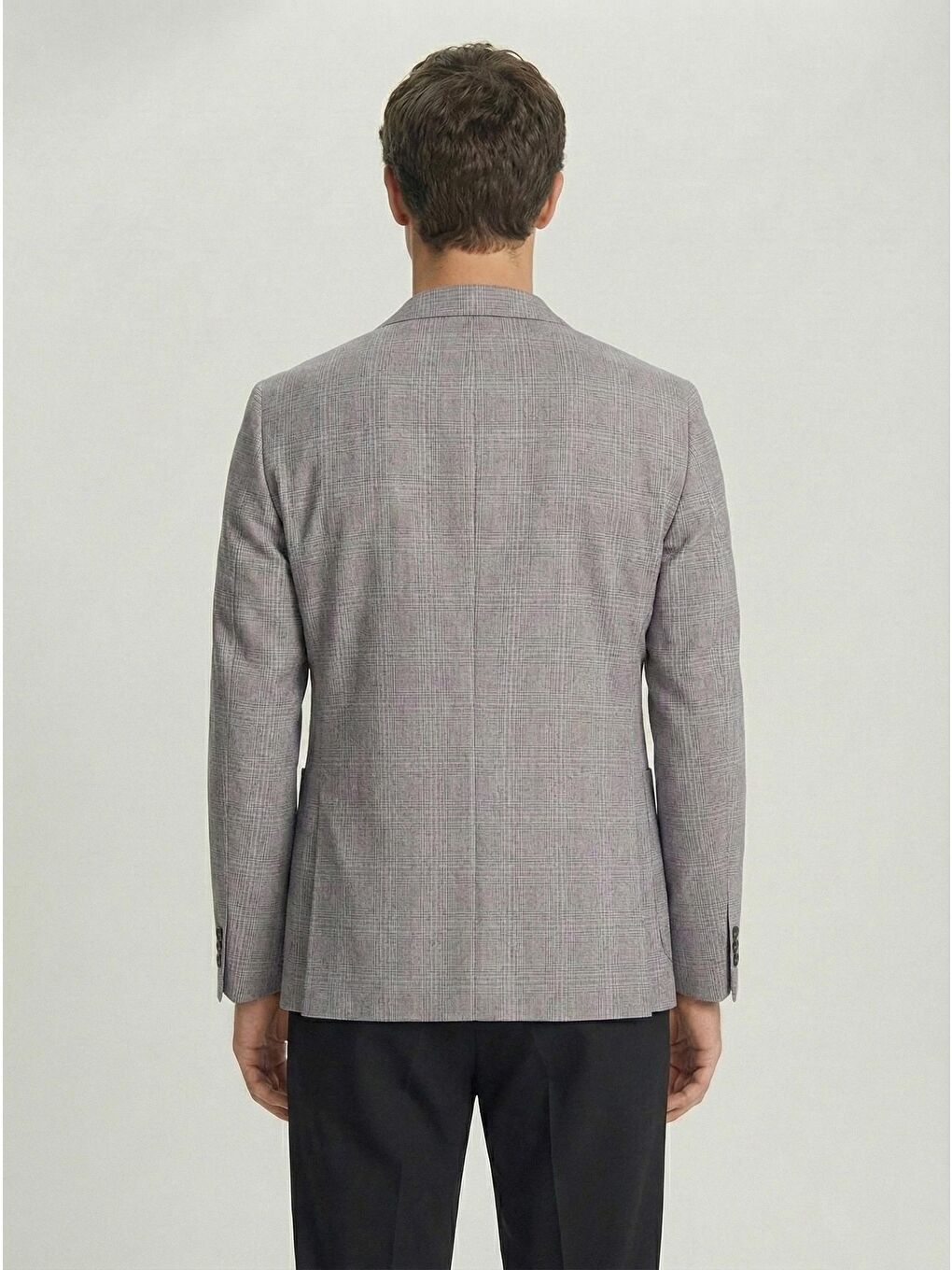 Gri Slim Fit Pamuklu Mono Yaka Kareli Casual Ceket-2