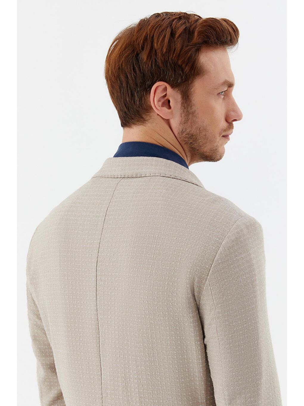 Koyu Bej Mono Yaka Keten Karışımlı Blazer Erkek Ceket-5