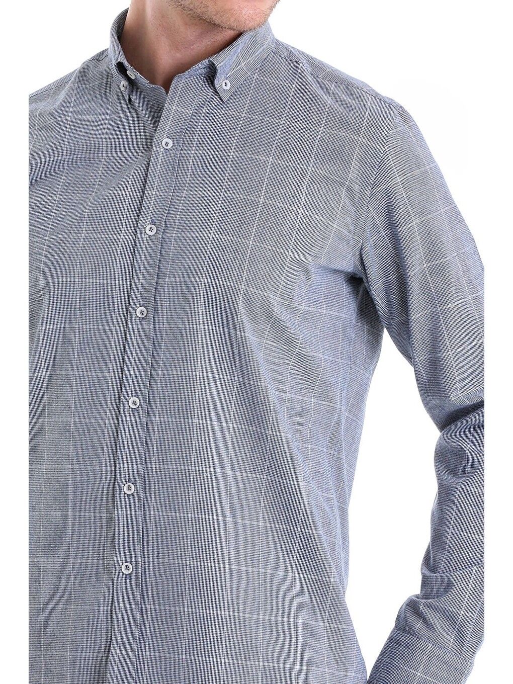 Lacivert Comfort Fit Desenli Düğmeli Yaka Uzun Kollu Casual Flanel Gömlek-2