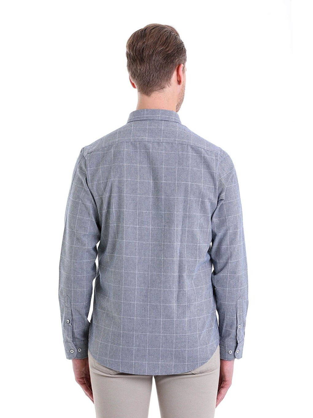 Lacivert Comfort Fit Desenli Düğmeli Yaka Uzun Kollu Casual Flanel Gömlek-3