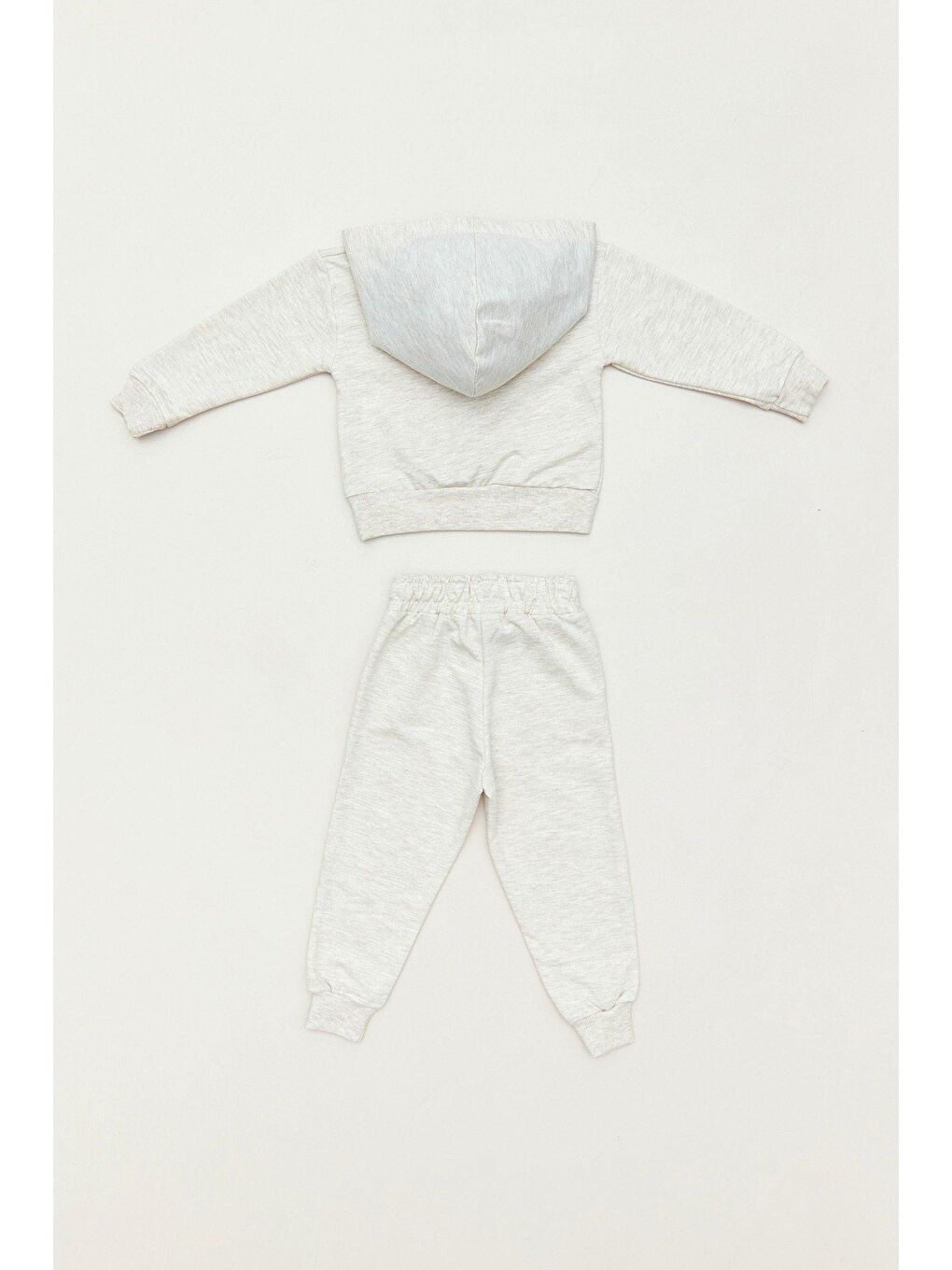 Bej Baskılı Kapüşonlu Kız Çocuk Eşofman Takımı-1