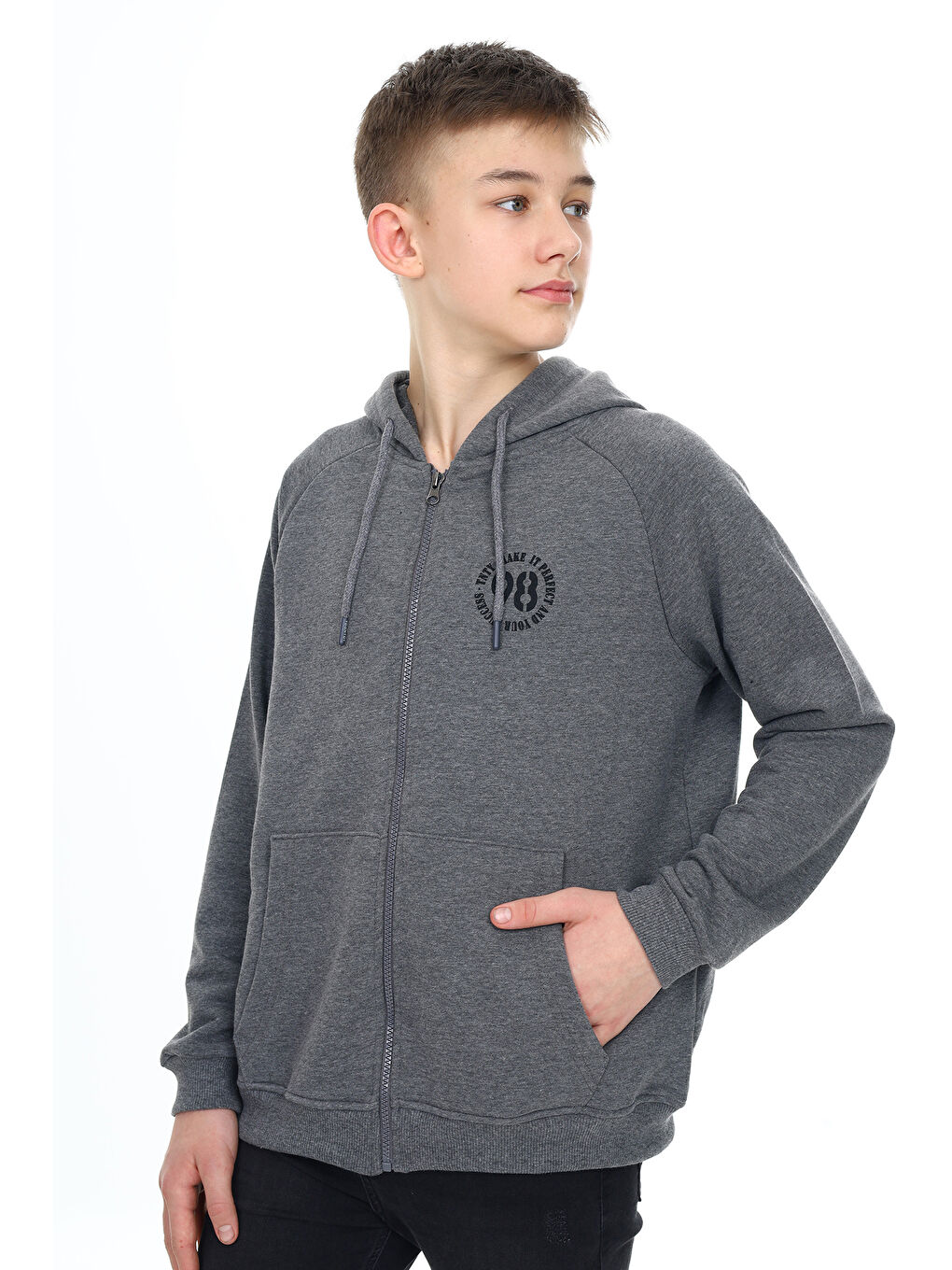 Antrasit Erkek Çocuk Baskılı Hırka-1