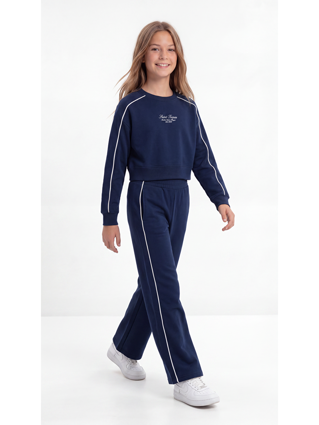 Lacivert Saint Troper Baskılı Biyeli Yumaşak Dokulu-comfort Kumaş Kız Çocuk Alt Üst Eşofman Takımı-1