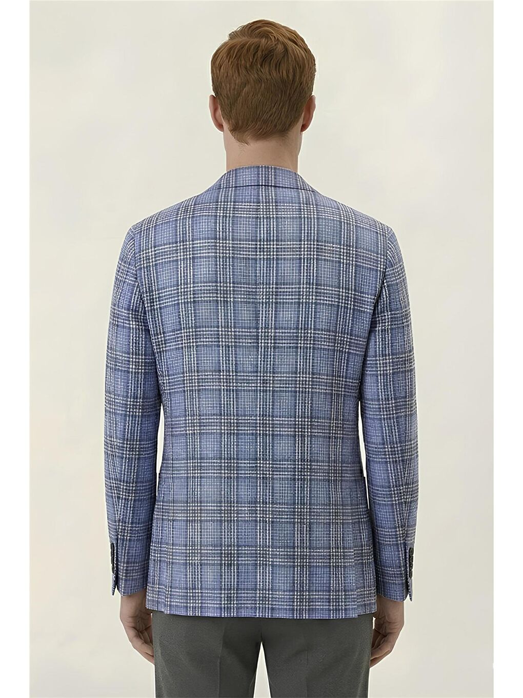 Giotelli Mavi Ekose Mono Yaka Comfort Kalıp 6 Drop Kemerli Bel Astarsız Erkek Ceket-3