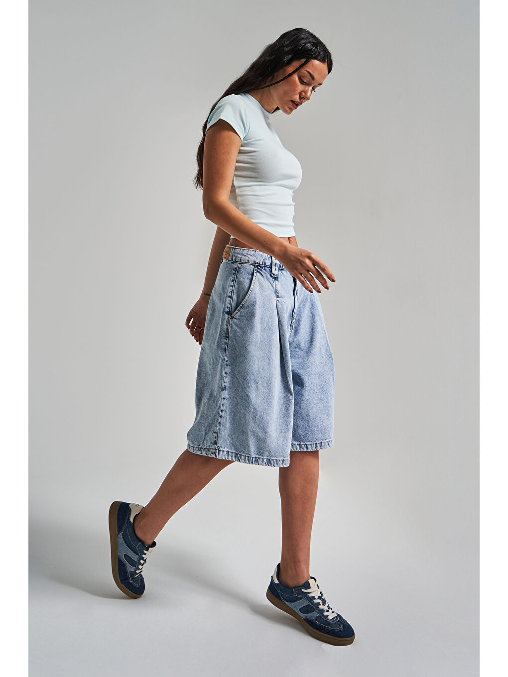 Mavi Kadın Snow Jean Rengi 3s5 3 Maxi Boy Baggy Fit  100 Pamuk Pileli Denim Şortolon-1