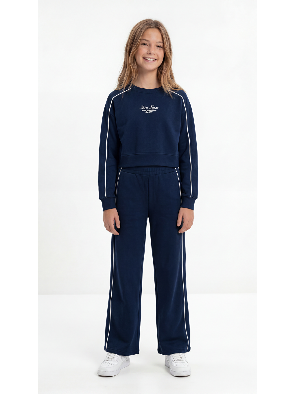 Lacivert Saint Troper Baskılı Biyeli Yumaşak Dokulu-comfort Kumaş Kız Çocuk Alt Üst Eşofman Takımı-3