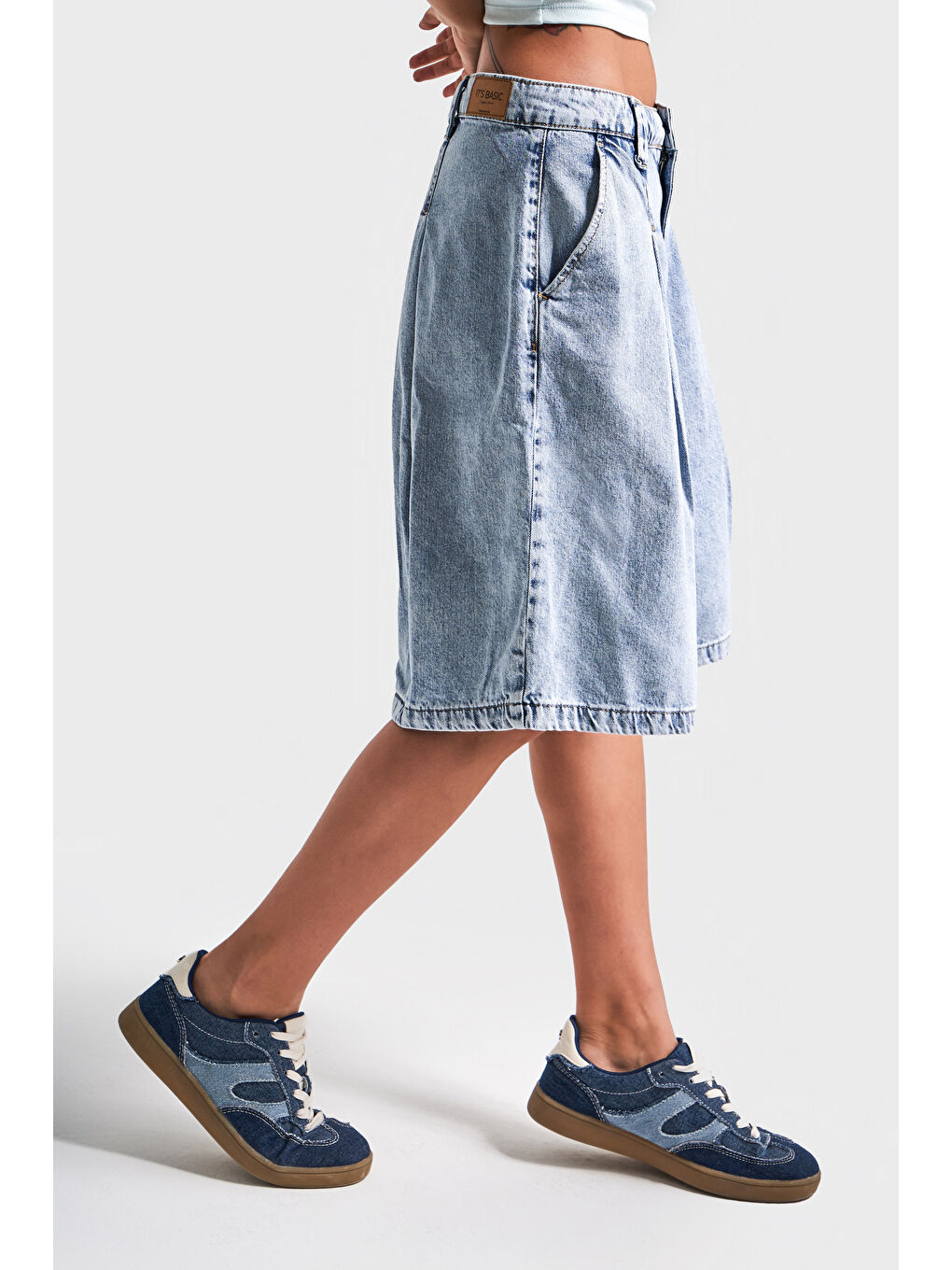 Mavi Kadın Snow Jean Rengi 3s5 3 Maxi Boy Baggy Fit  100 Pamuk Pileli Denim Şortolon-4