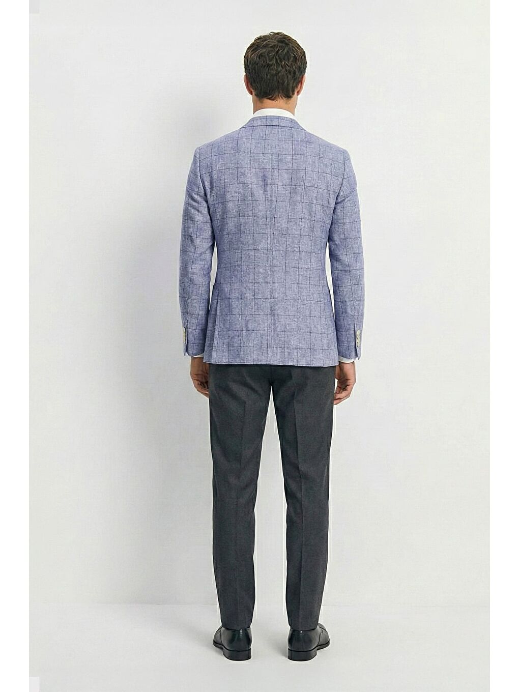 Mavi Giotelli Saks Ekose Sivri Yaka Roma Kalıp 6 Drop Astarsız Erkek Ceket-3