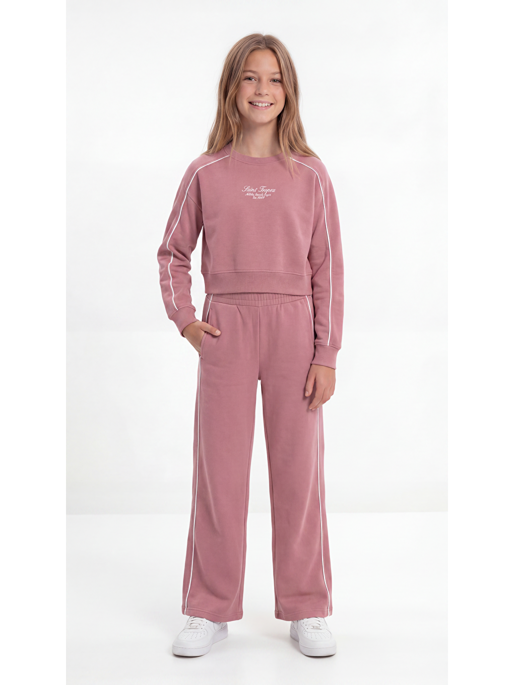 Pembe Saint Troper Baskılı Biyeli Yumaşak Dokulu-comfort Kumaş Kız Çocuk Alt Üst Eşofman Takımı