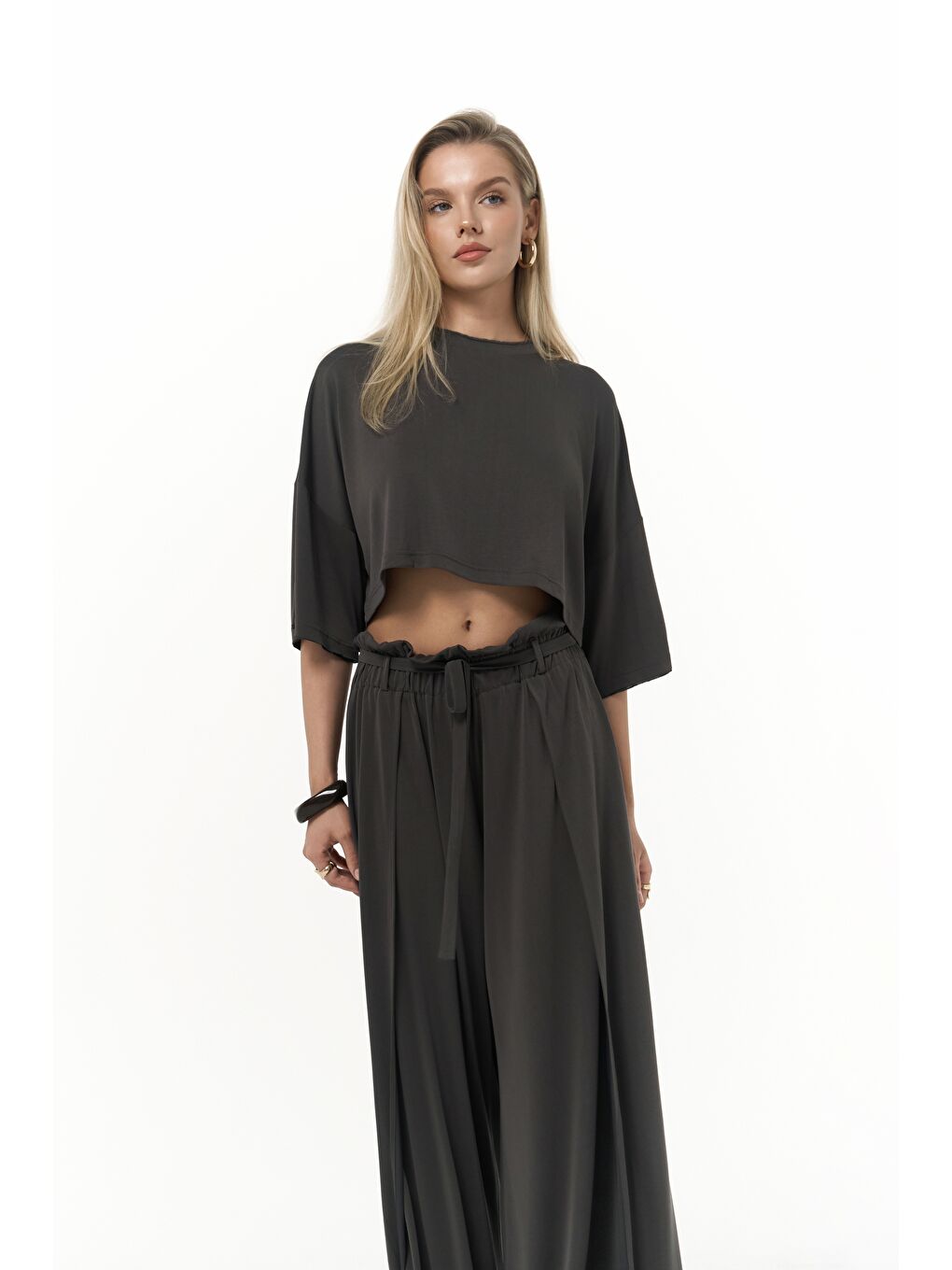 Nell Antrasit Crop T-Shirt Pantolon Takım-4