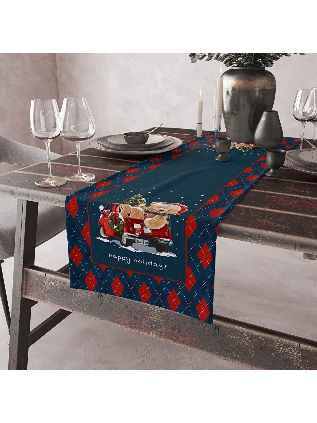 Karışık Yılbaşı Desenli Kadife Runner 40x140 cm-1